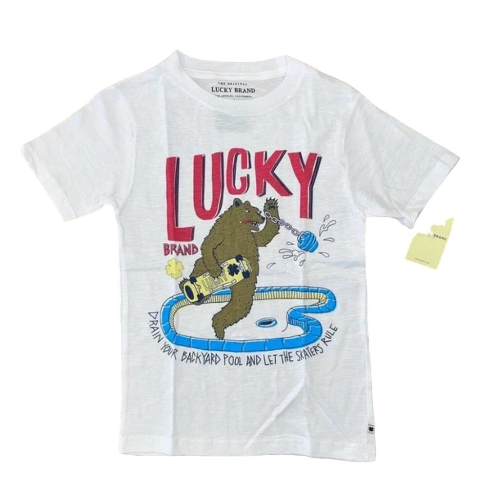 NWT Lucky Brand Boys' White W/Skaters Rule Graphic T-Shirt